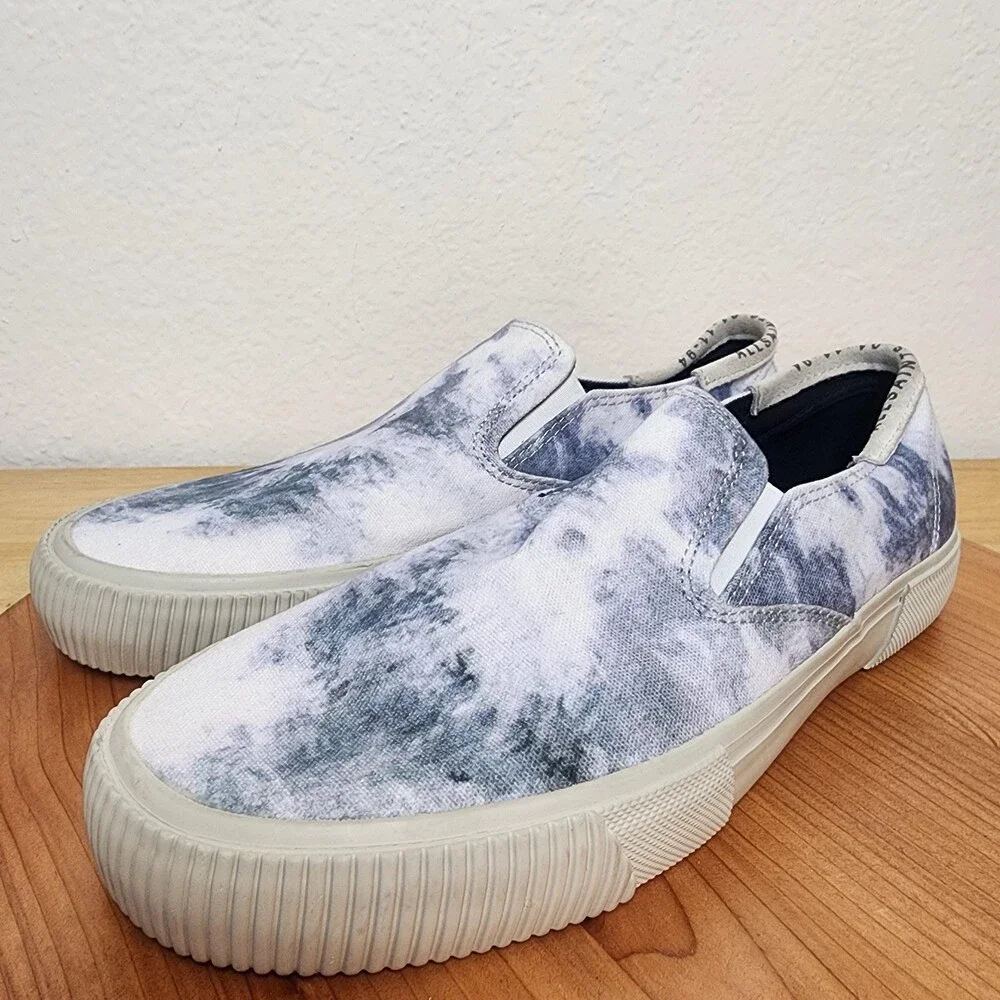 AllSaints Manny Shoes Mens Size 9 Gray Blue Tie Dye Slip On Canvas Sneakers